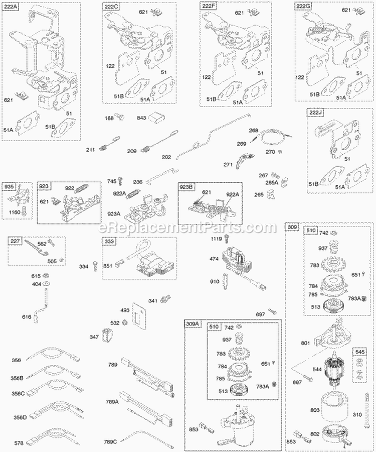 Controls Electric Starter Flywheel Brake Governor Spring Ignition Diagram and Parts List for 12Q502-0015-E1  Briggs and Stratton Engine